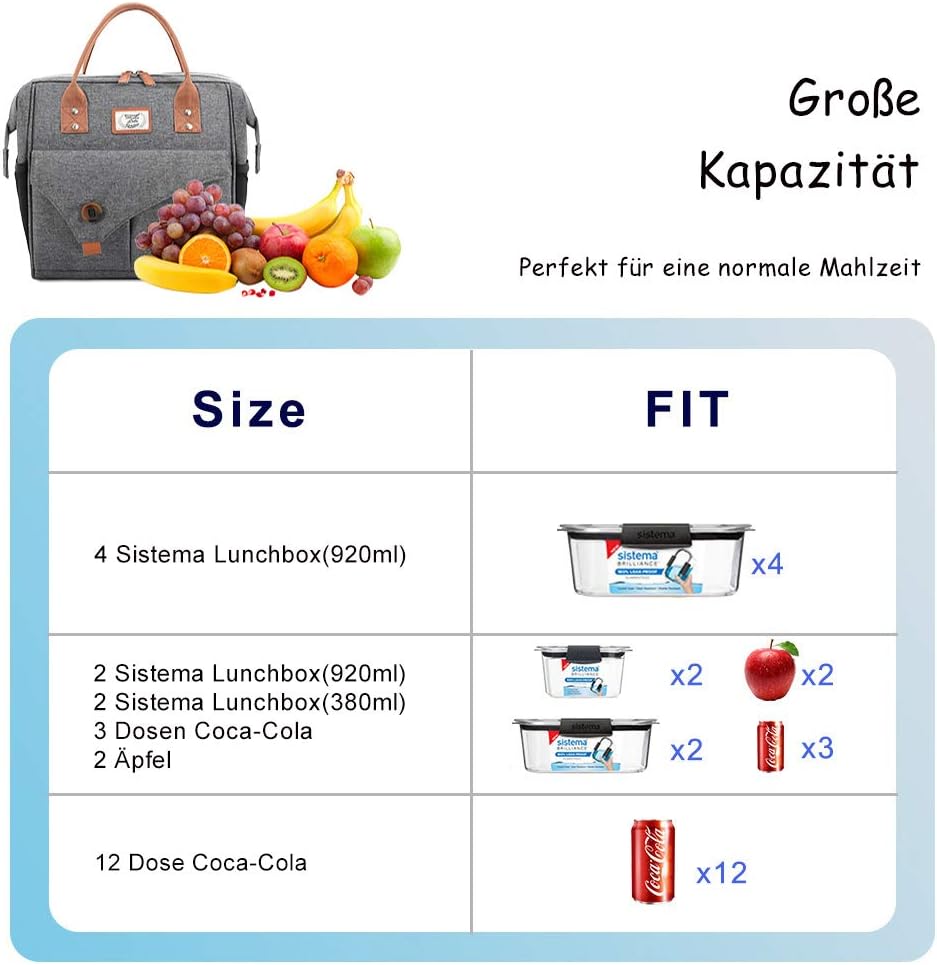 Lekesky Kühltasche Damen Lunchtasche Isolierte für Frauen Auslaufsichere Weit Geöffnete Lunchbox, 11