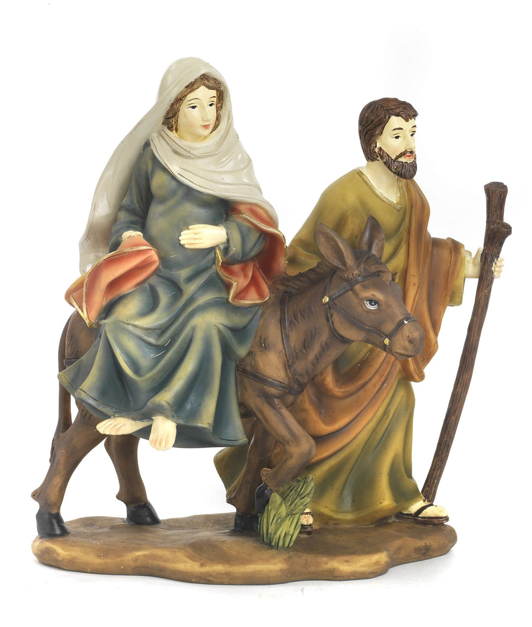 Maria Gürtel am Esel mit Josef 13,3 cm Krippenszene aus Kunstharz