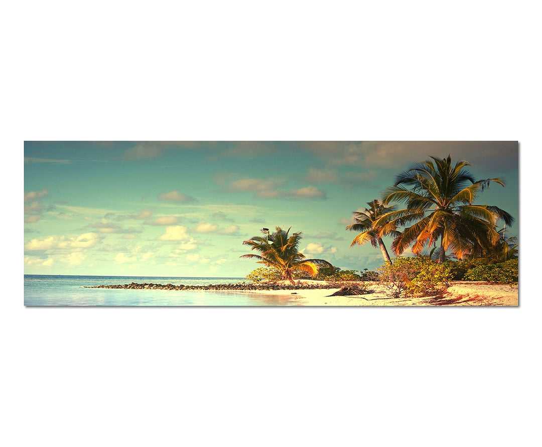 Panoramabild auf Leinwand und Keilrahmen 150x50cm Malediven Strand Meer Palmen
