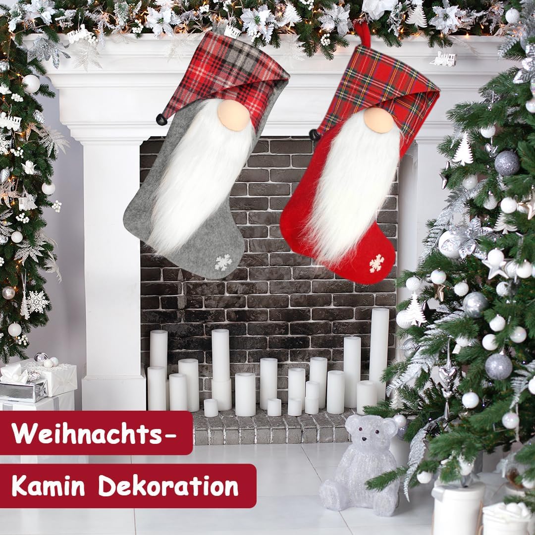 Nikolausstrumpf Gross, 2er Set Nikolausstiefel zum Befüllen Vliesstoff Weihnachtsstrumpf zum Befülle