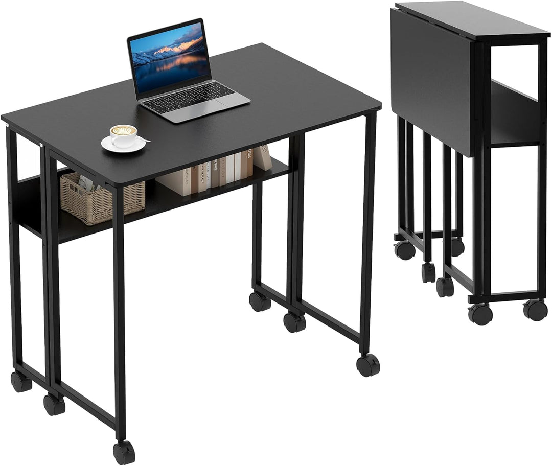 Faltbarer Computertisch 24,8 Zoll Auf Rollen, Kompakter Klapptisch Aus Hochwertiger Spanplatte + Eis