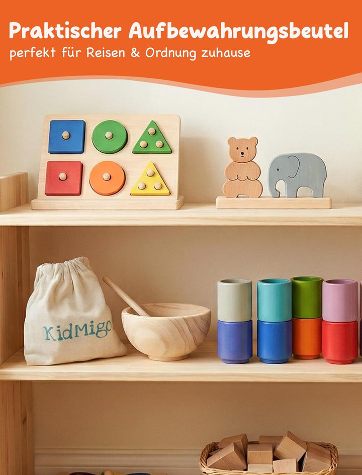 KidMigo Montessori Spielzeug 2 Jahre, Holz Sortier Stapelspielzeug, Montessori Spielzeug Baby, Senso