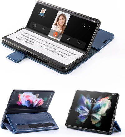 OCASE Hülle Samsung Galaxy Z Fold 3 5G Handyhülle mit S Pen Halter [Premium PU Leder] [Kartenfach] C