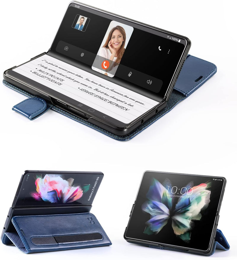 OCASE Hülle Samsung Galaxy Z Fold 3 5G Handyhülle mit S Pen Halter [Premium PU Leder] [Kartenfach] C