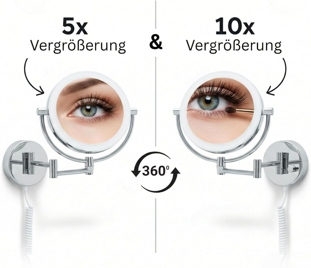Libaro LED Kosmetikspiegel Modena - Vergrösserungsspiegel mit Beleuchtung - Badspiegel - rund - 5X /