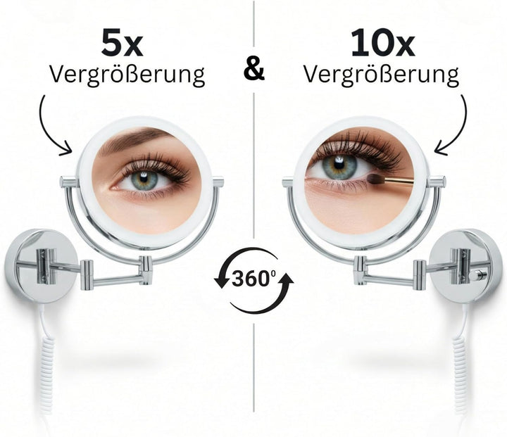 Libaro LED Kosmetikspiegel Modena - Vergrösserungsspiegel mit Beleuchtung - Badspiegel - rund - 5X /