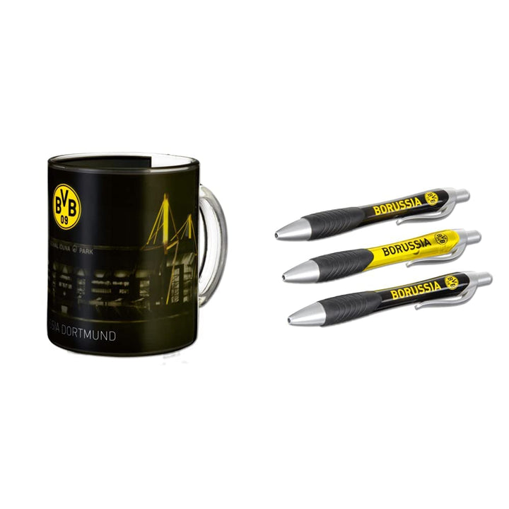 Borussia Dortmund BVB-Zauberglas, 1 Stück (1er Pack) & BVB-Kugelschreiber (3er-Set) Bundle mit BVB-K