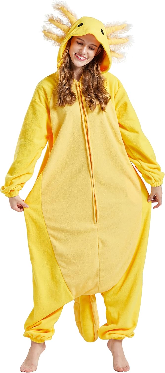 DELEY Unisex Axolotl Strampler Erwachsene Halloween Kostüm Anime Axolotl Cosplay Pyjamas Warme Nacht