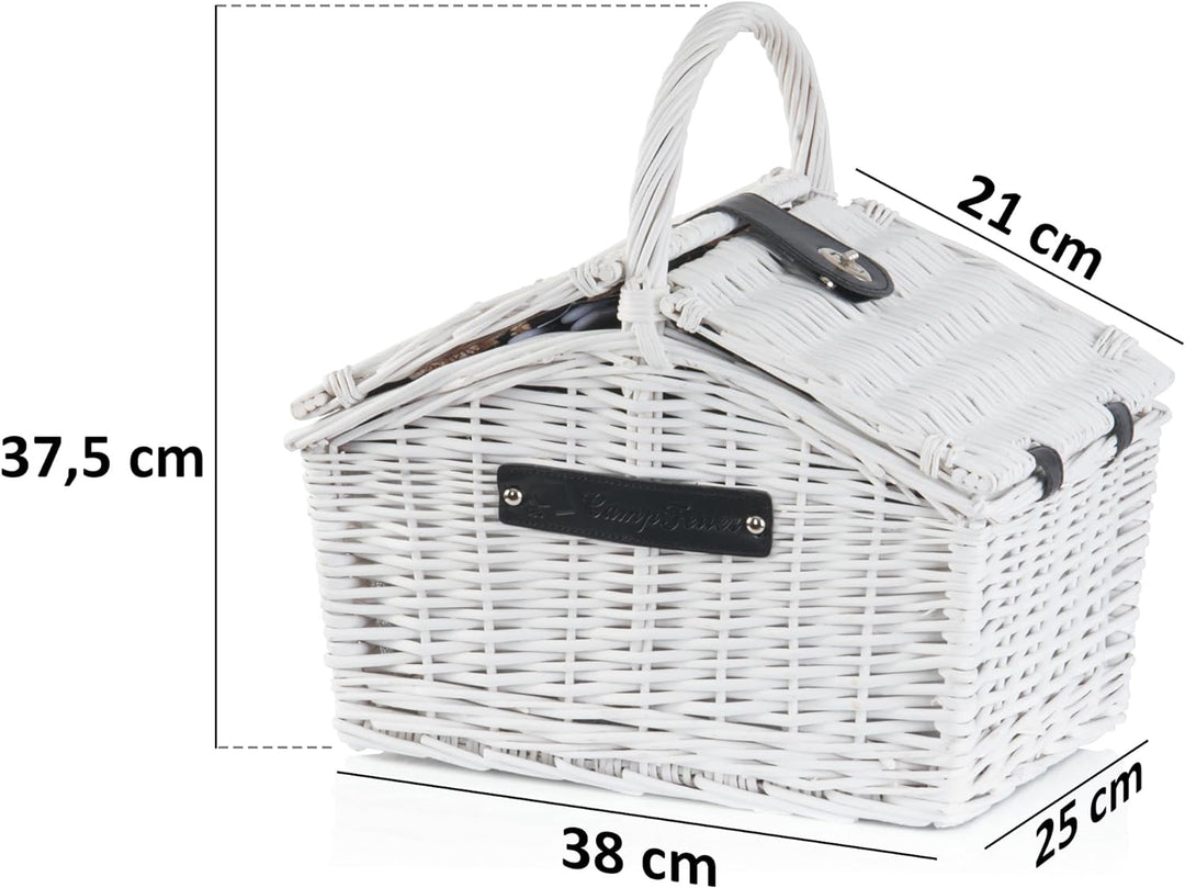 CampFeuer Picknickkorb 2 Personen mit Geschirr-Set und Kühlfach | 12-teilig | Picknickkoffer, Weiden