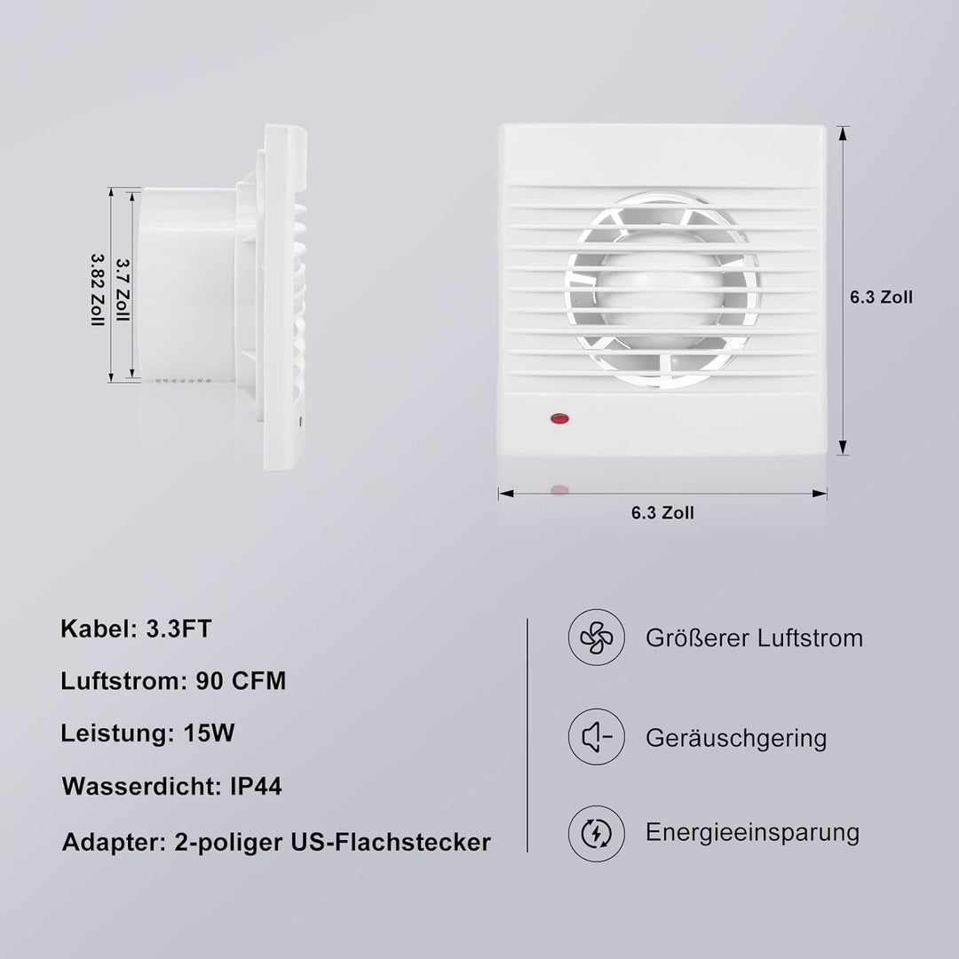 TOPIOM 4'' Wall Exhaust Fan, 15W 90 CFM Wall Mount Small Ventilation Fan, ABS Waterproof Wall Mount