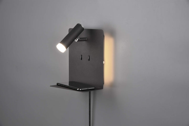 lightling LED Wandleuchte Nachttischlampe Kian mit Lese Spot und Ablage für Handy (inkl. USB Anschlu