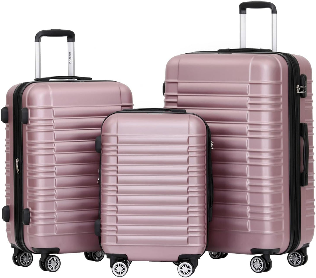 BEIBYE Hartschalen Koffer Trolley Rollkoffer Reisekoffer Zwillingsrollen Kofferset (Rosa, Set) Rosa