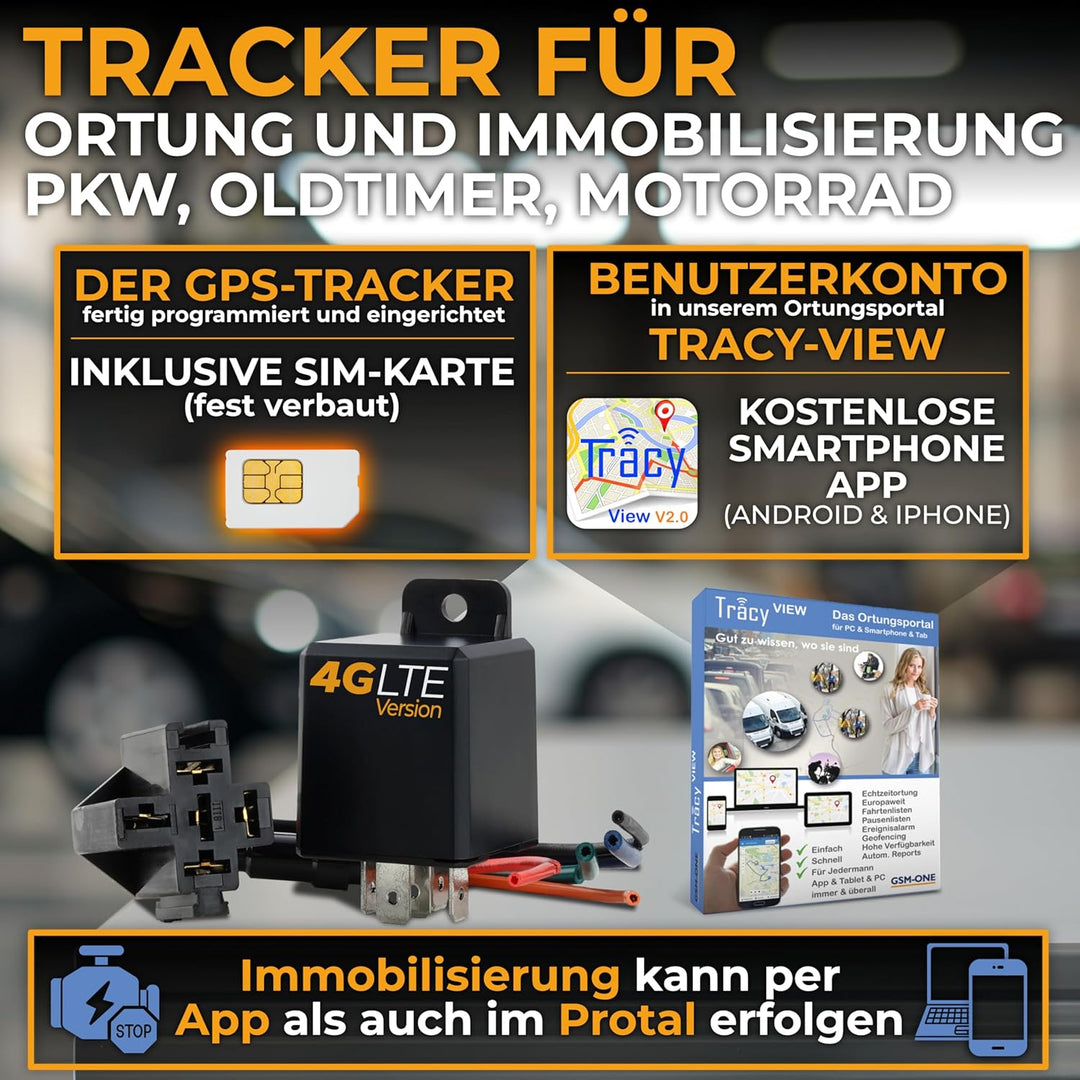 Tracy-TS, 4G/LTE Track & Stop' GPS-Tracker inkl. WEGFAHRSPERRE, Immobilisierung. SOFORTSTARTPAKET in