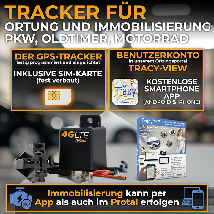 Tracy-TS, 4G/LTE Track & Stop' GPS-Tracker inkl. WEGFAHRSPERRE, Immobilisierung. SOFORTSTARTPAKET in