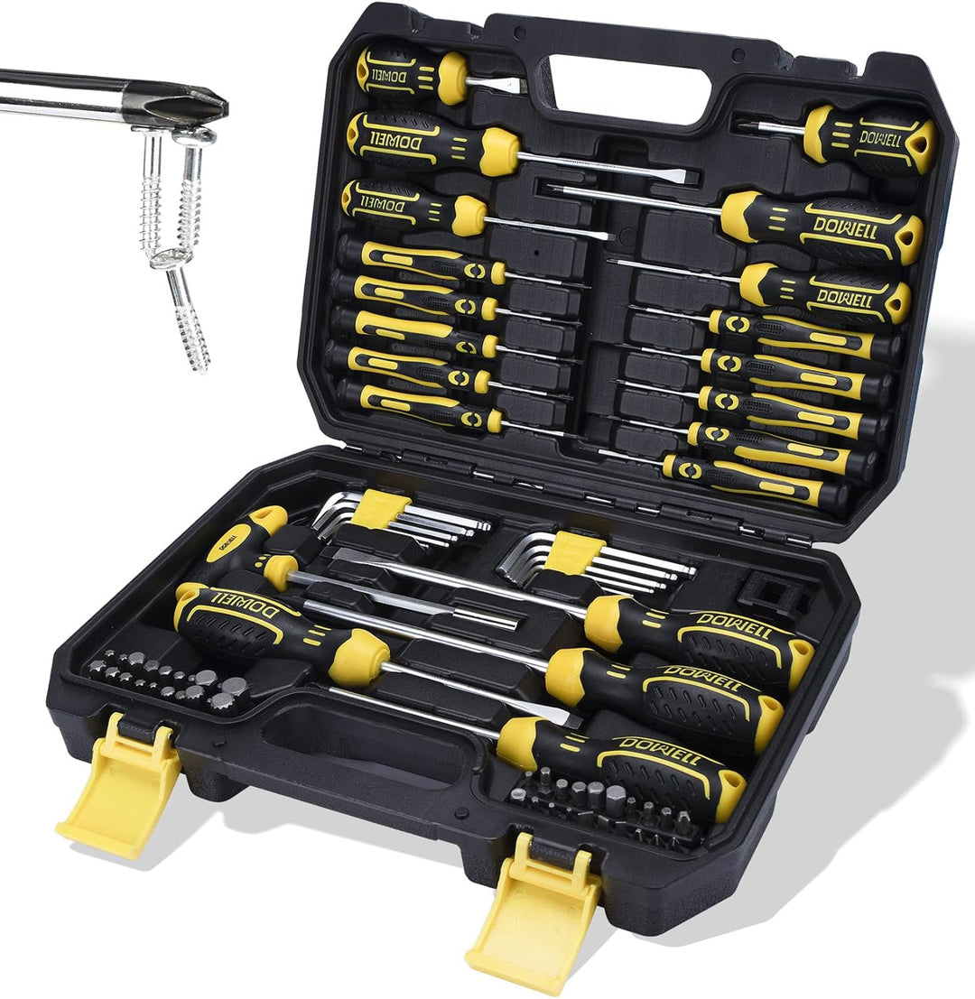 DOWELL Magnetischer Schraubendreher Set Schlitz/Phillips/Torx 108-teilig Stubby Schraubendreher Mini