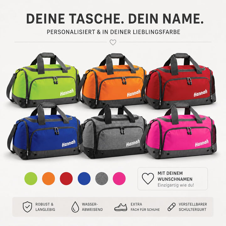 Sporttasche mit Name personalisiert individuell Bedruckt Geschenk für Kinder & Erwachsene kleine Rei