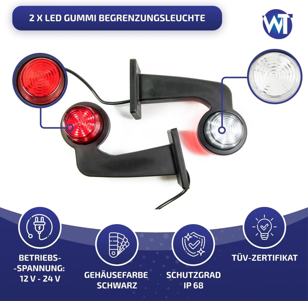 2 x LED Gummi Begrenzungsleuchte Seitenleuchte 12V 24V mit Old School STYLE DARK Graphite Positionsl