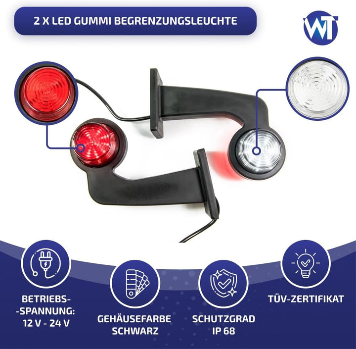 2 x LED Gummi Begrenzungsleuchte Seitenleuchte 12V 24V mit Old School STYLE DARK Graphite Positionsl