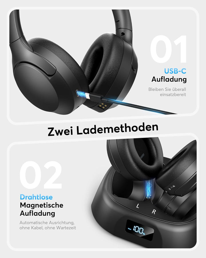 Doohoeek Kabellose TV Kopfhörer Bluetooth 6.0, Over-Ear Funkkopfhörer mit Ladestation&Digital Displa