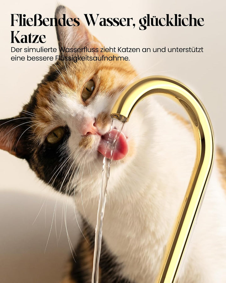 Kittyspout Katzenbrunnen Keramik Weiss, 1,2L Trinkbrunnen für Katzen mit Kupferrohr, 3 Wasserstufen,