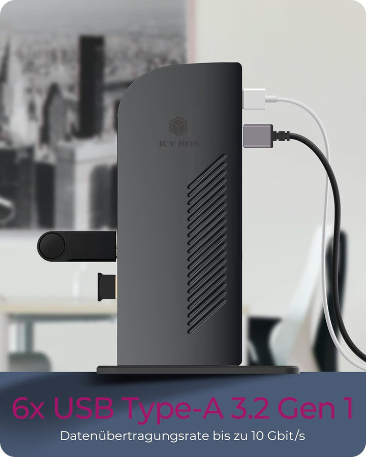 ICY BOX USB-C Docking Station (11-in-1) für 2 Monitore (2x DisplayPort), 4K 60Hz, 6-fach USB 3.0 HUB