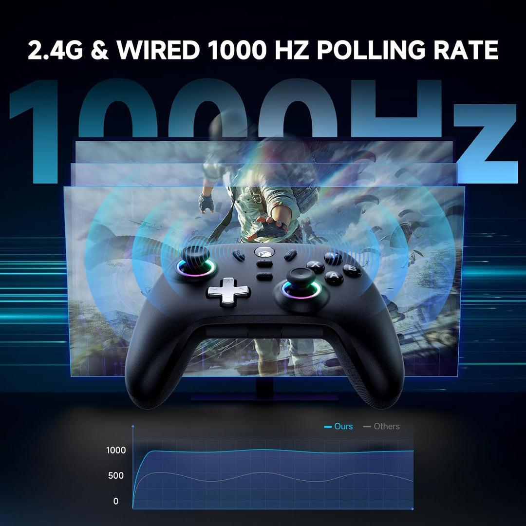 ECHTPower PC Controller, Wireless Gaming Controller PC mit Ladestation, Hall Joystick/1000HZ/2.4G, T