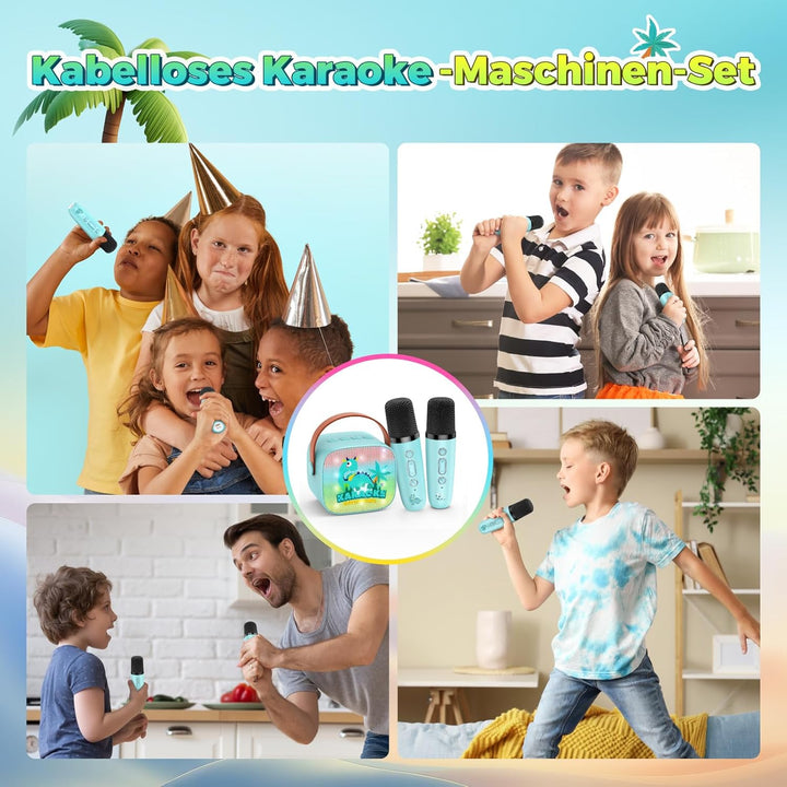 Geschenk Junge 3-12 Jahre, Karaoke Maschine mit 2 Bluetooth Kindermikrofon Spielzeug ab 3-12 Jahre J