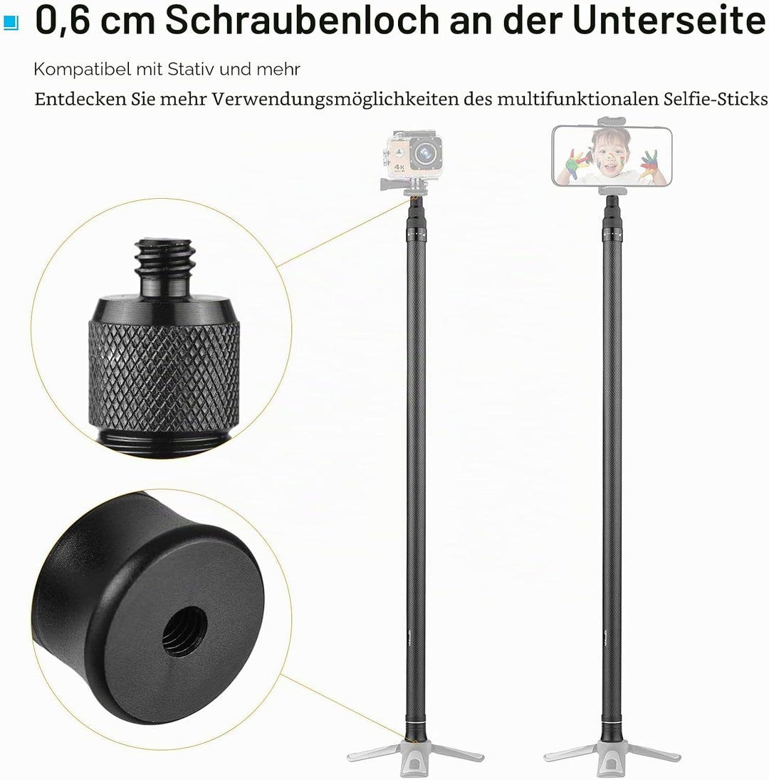Camnoon 3 Meter / 9.8ft Kohlefaser Selfie Stick Einstellbare Verlängerungsstange mit 1/4 Zoll Schrau