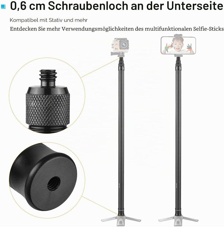 Camnoon 3 Meter / 9.8ft Kohlefaser Selfie Stick Einstellbare Verlängerungsstange mit 1/4 Zoll Schrau
