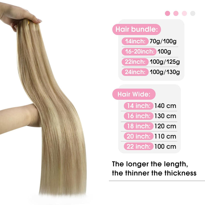 YoungSee Tressen Extensions Echthaar Blond Tressen Echthaar 50 cm Haartressen Blond Doppelt Tressen