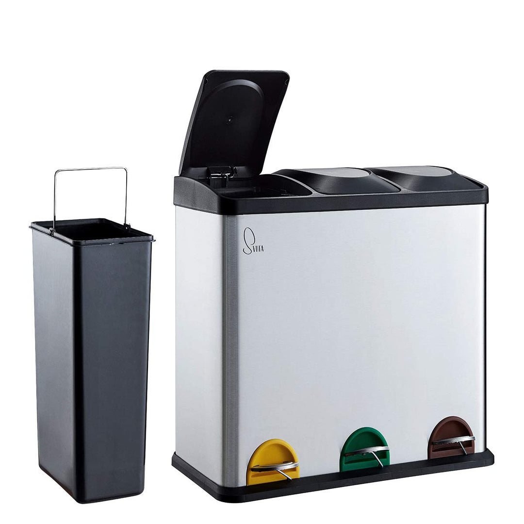 SVITA TC3X20 Edelstahl Treteimer 60 Liter Silber 3x20L dreifach XXL Abfalleimer 3er-Mülleimer Mülltr