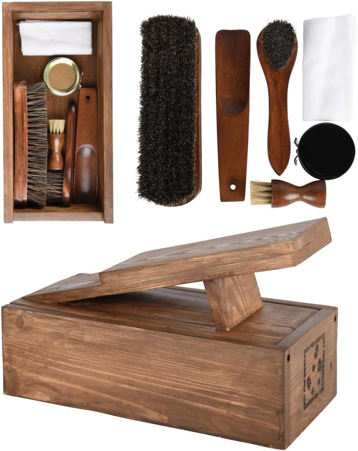 CKB LTD Schuhpflegeset - Tragbare Lederschuhputz-Holzbox Geschenkset mit Stiefelwagenablage, Applika
