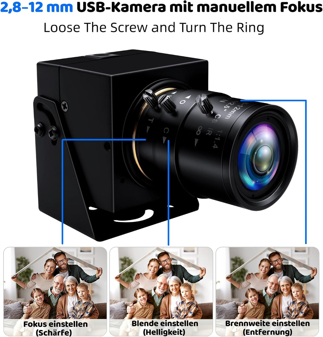 Globalverschluss USB Kamera mit 4-fachem optischem Zoom | 1200P 90fps, 2,8–12 mm manuelles Objektiv,