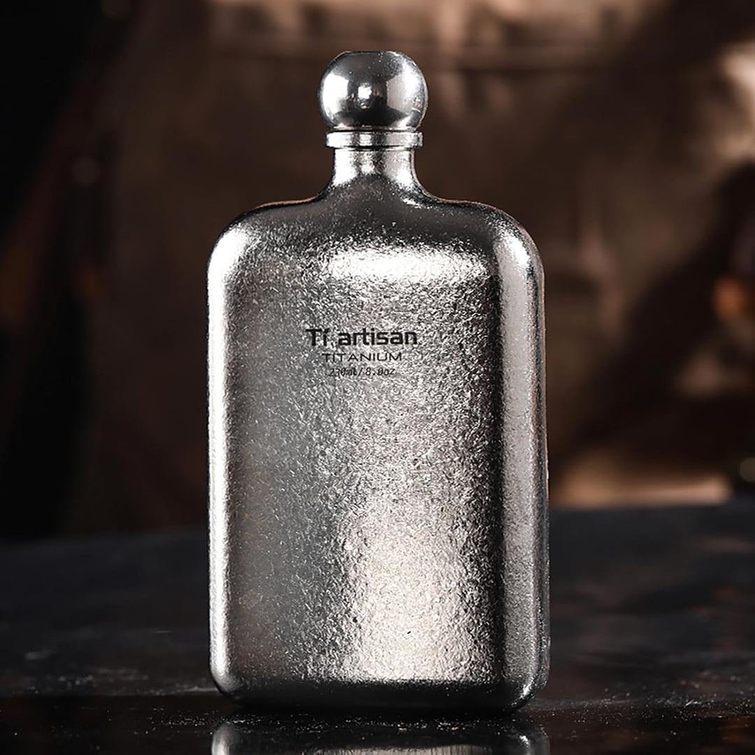 Ti artisan Titan Flachmann mit Trichter Ultraleichte Squre Titanium Hip Flask Whisky Glaskolben für