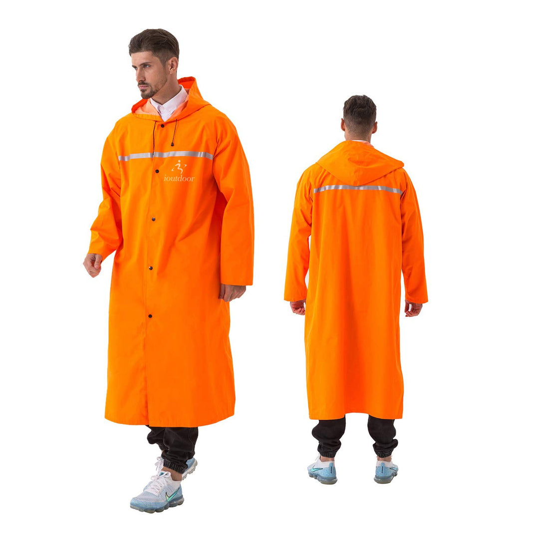ioutdoor Regenmantel 100% Wasserdicht, der Extra Lange Regenschutz mit Taschen/Reflexstreifen/Kordel