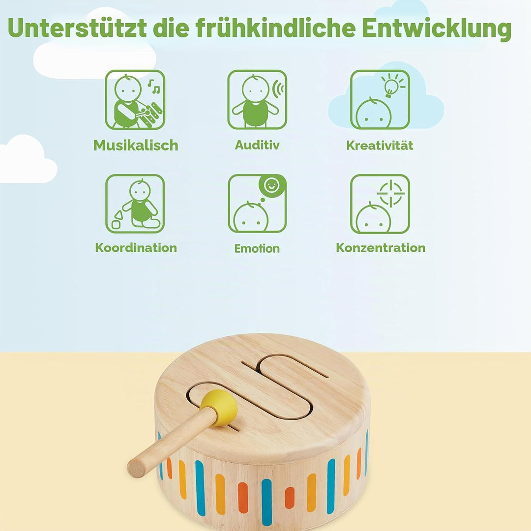 PlanToys Schlagzeug Kinder - Trommel Kinder - Musik Spielzeug ab 1 Jahr - Kindertrommel aus Holz - K