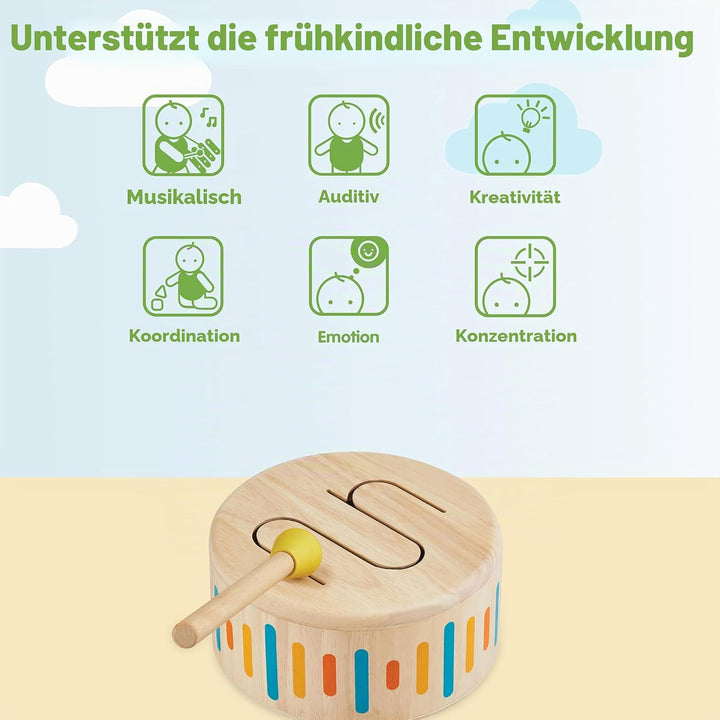 PlanToys Schlagzeug Kinder - Trommel Kinder - Musik Spielzeug ab 1 Jahr - Kindertrommel aus Holz - K