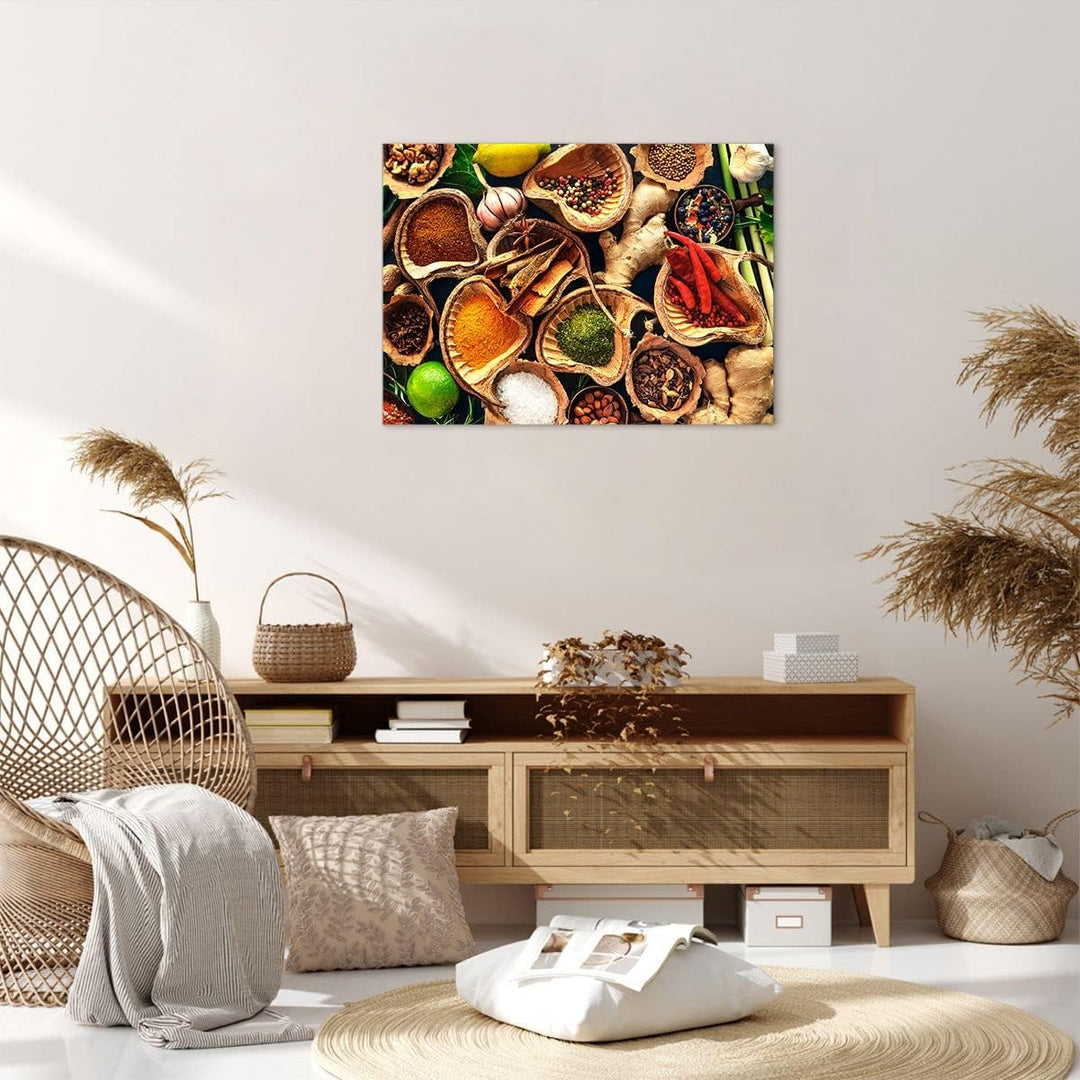 Bilder auf Leinwand Küche Essen Kräuter Gewürze Leinwandbild 70x50cm Wandbilder Dekoration Wohnzimme