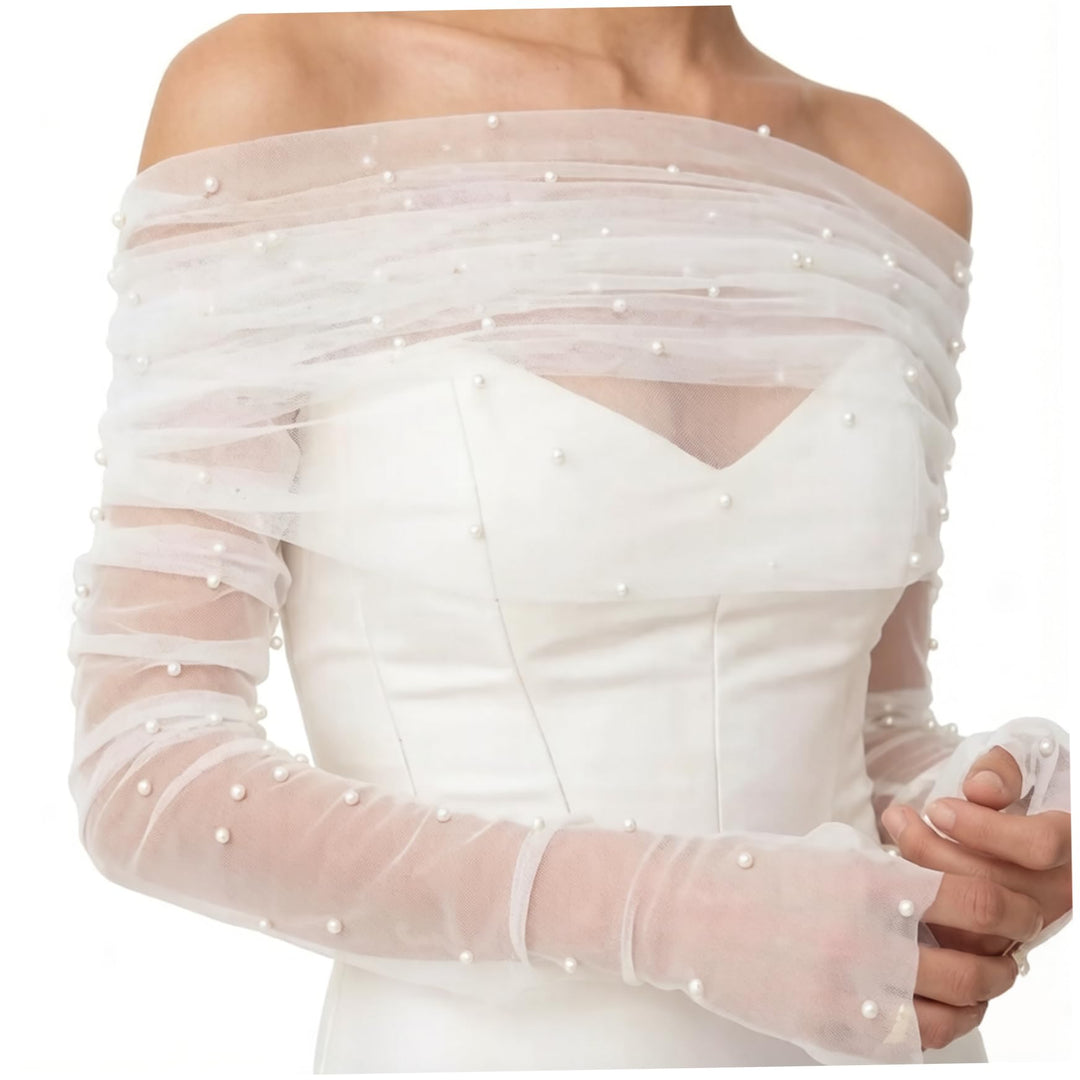 Brautschal, eleganter, Schulterfreier, transparenter Schal mit abnehmbaren Ärmeln, Tüll-Hochzeitsübe