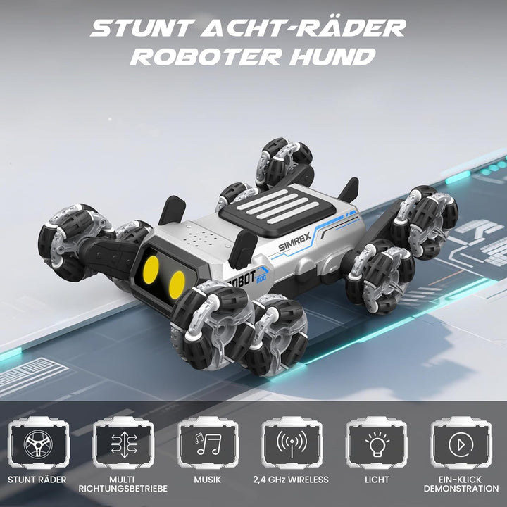 SIMREX Remote Control Robot Dog Toys for Kids 6+, Stunt RC Cars with LED Eyes & Gesture Control, 6+