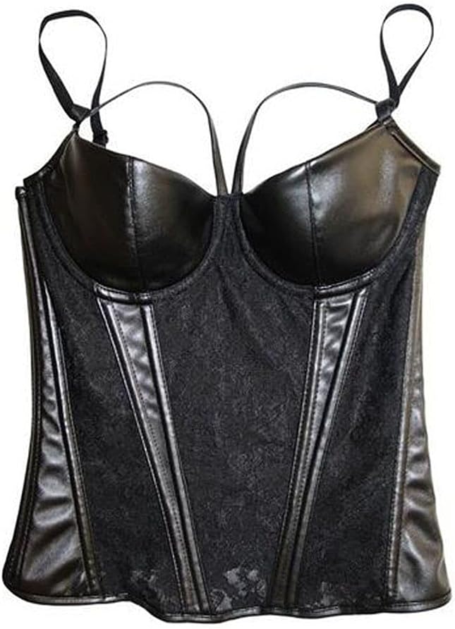Woboren Damen Burlesque Vollbrust Faux Leder Korsett Corsage Top Bustier Schwarz S Schwarz, S Schwar