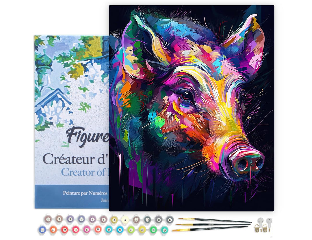 Figured'Art Malen Nach Zahlen Erwachsene Mit Rahmen Wildschwein Farbenfroh Abstrakt - Paint by Numbe