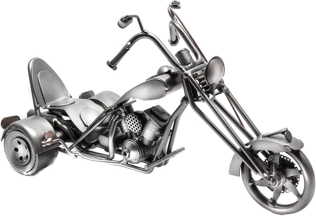 STEEMO Metallkunst Deko-Motorrad: Trike Chopper-Bike, Bürodeko, Stahl, Grau, 29x12x14 cm - Echte Han
