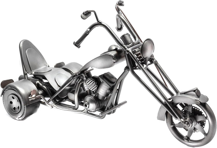 STEEMO Metallkunst Deko-Motorrad: Trike Chopper-Bike, Bürodeko, Stahl, Grau, 29x12x14 cm - Echte Han