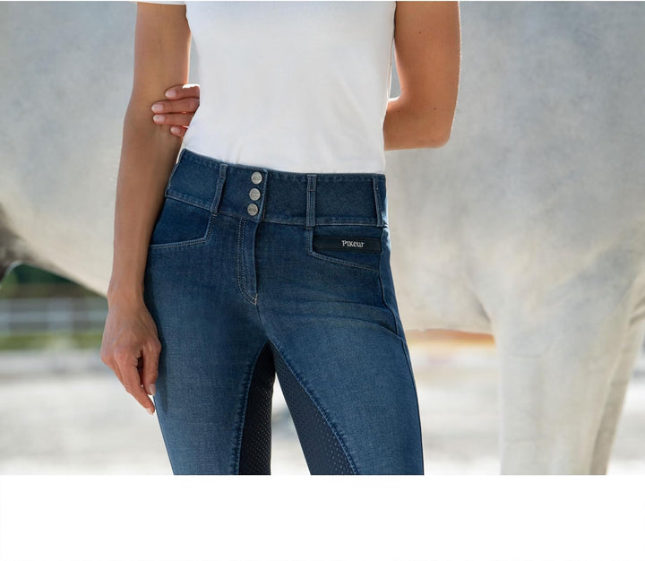 Pikeur Damen Candela Jeans Reithose Denim Spot 38 Blau, 38 Blau