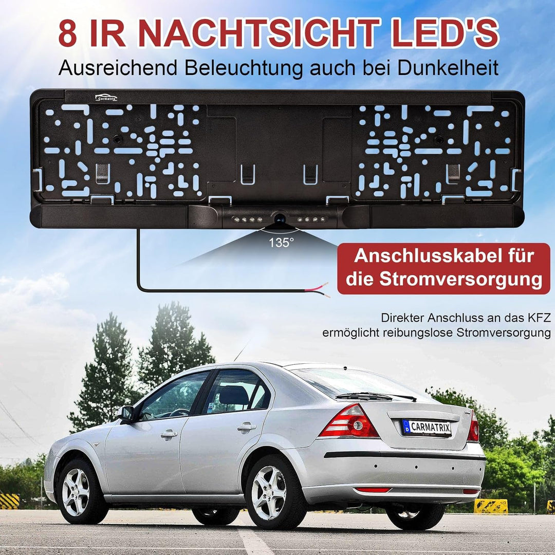 Funk Auto KFZ Rückfahrkamera kabellos Nummernschild 4,3" Monitor Rückfahrsystem mit IR Nachtsicht im