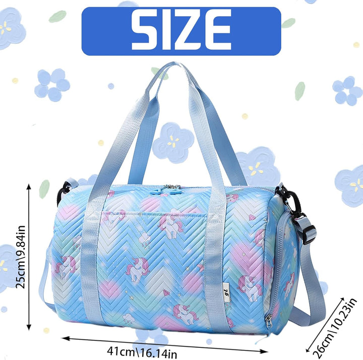 YOUYIKE Sporttasche Mädchen, Einhorn Yogatasche, Reisetasche Kinder, Schwimmtasche, Wasserdicht Turn