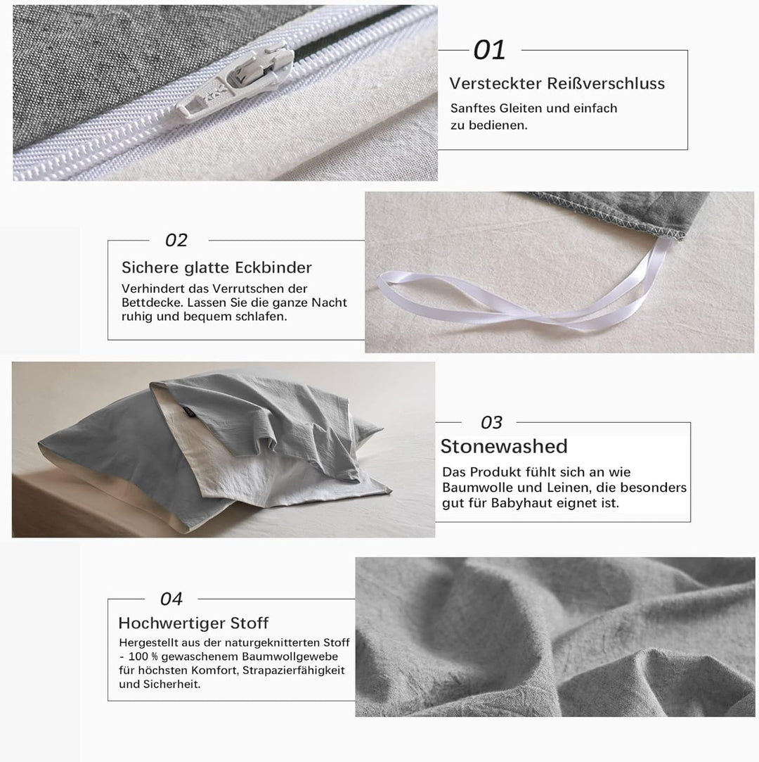MILDLY Bettwäsche 200x200 Baumwolle, Bettwäsche-Sets Rauchgrau 3 Teilig mit Reissverschluss Ähnliche