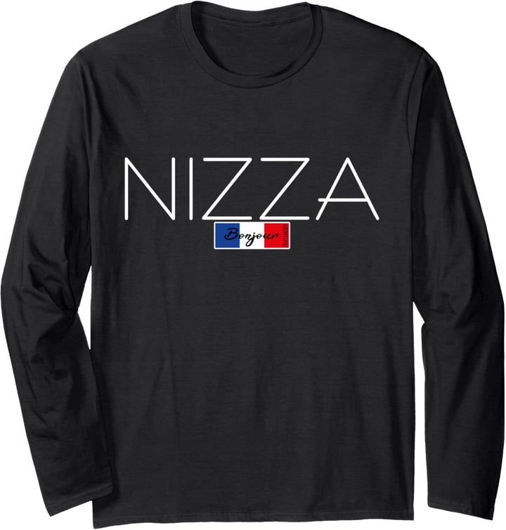 NIZZA FRANKREICH HOLIDAY SOMMER PARTY WEISS SCHRIFT Langarmshirt