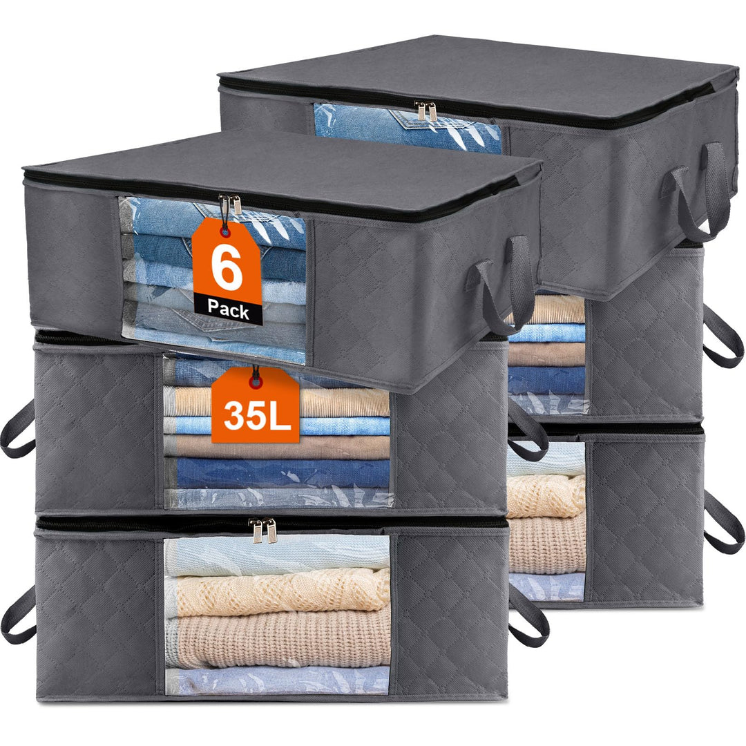 Withosent 6 Stück 35L Aufbewahrungstasche Schrank Organizer Set, Faltbare Kleideraufbewahrung mit Ve